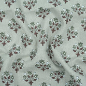 Handmade Green Floral Pure Linen Sofa Cushion Fabric - Diwali Flower