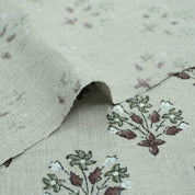 Handmade Green Floral Pure Linen Sofa Cushion Fabric - Diwali Flower