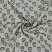 Handcrafted Thick Linen Curtain Fabric | Green & Gray Floral Textile