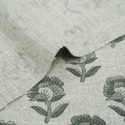 Handcrafted Thick Linen Curtain Fabric | Green & Gray Floral Textile