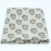 Handcrafted Thick Linen Curtain Fabric | Green & Gray Floral Textile