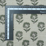 Handcrafted Thick Linen Curtain Fabric | Green & Gray Floral Textile