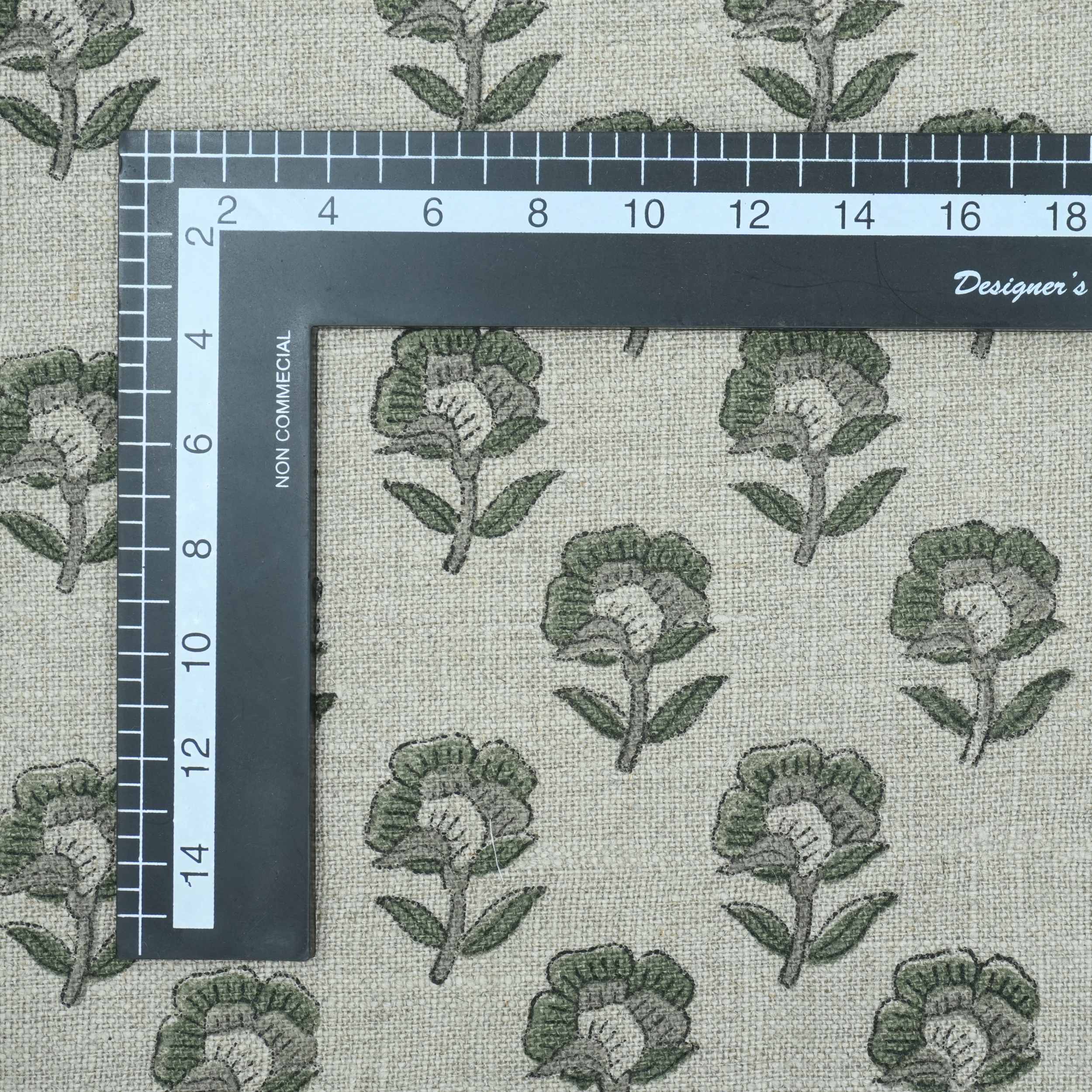 Handcrafted Thick Linen Curtain Fabric | Green & Gray Floral Textile
