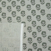 Handcrafted Thick Linen Curtain Fabric | Green & Gray Floral Textile