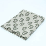 Handcrafted Thick Linen Curtain Fabric | Green & Gray Floral Textile