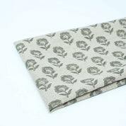 Handcrafted Thick Linen Curtain Fabric | Green & Gray Floral Textile