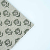 Handcrafted Thick Linen Curtain Fabric | Green & Gray Floral Textile
