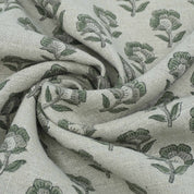 Handcrafted Thick Linen Curtain Fabric | Green & Gray Floral Textile
