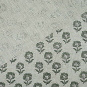 Handcrafted Thick Linen Curtain Fabric | Green & Gray Floral Textile