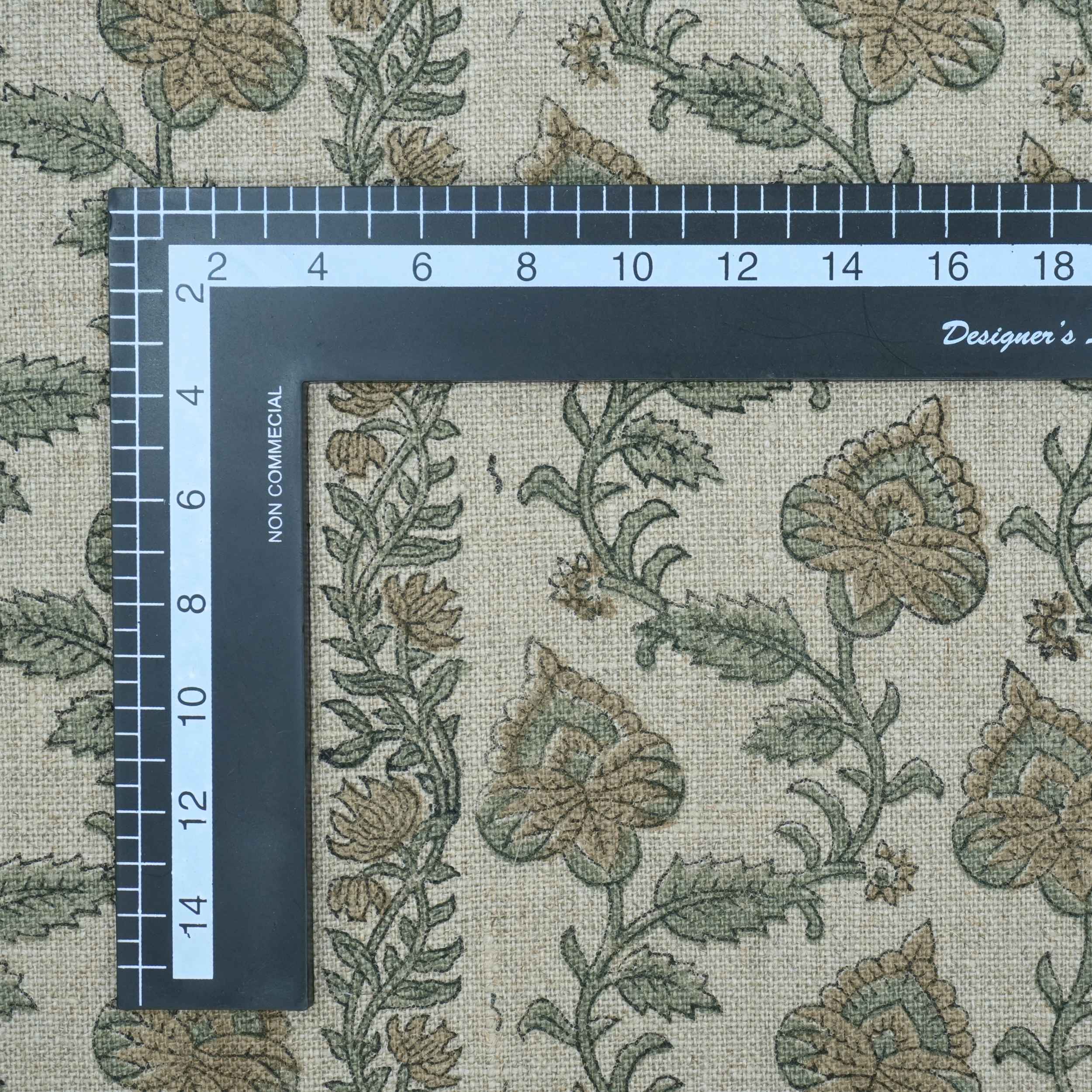 Hand Printed Grey Floral Pure Linen Curtain Fabric | Madhubala