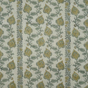 Hand Printed Grey Floral Pure Linen Curtain Fabric | Madhubala