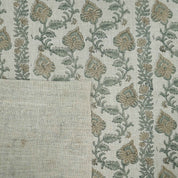 Hand Printed Grey Floral Pure Linen Curtain Fabric | Madhubala
