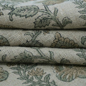 Hand Printed Grey Floral Pure Linen Curtain Fabric | Madhubala