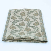Hand Printed Grey Floral Pure Linen Curtain Fabric | Madhubala