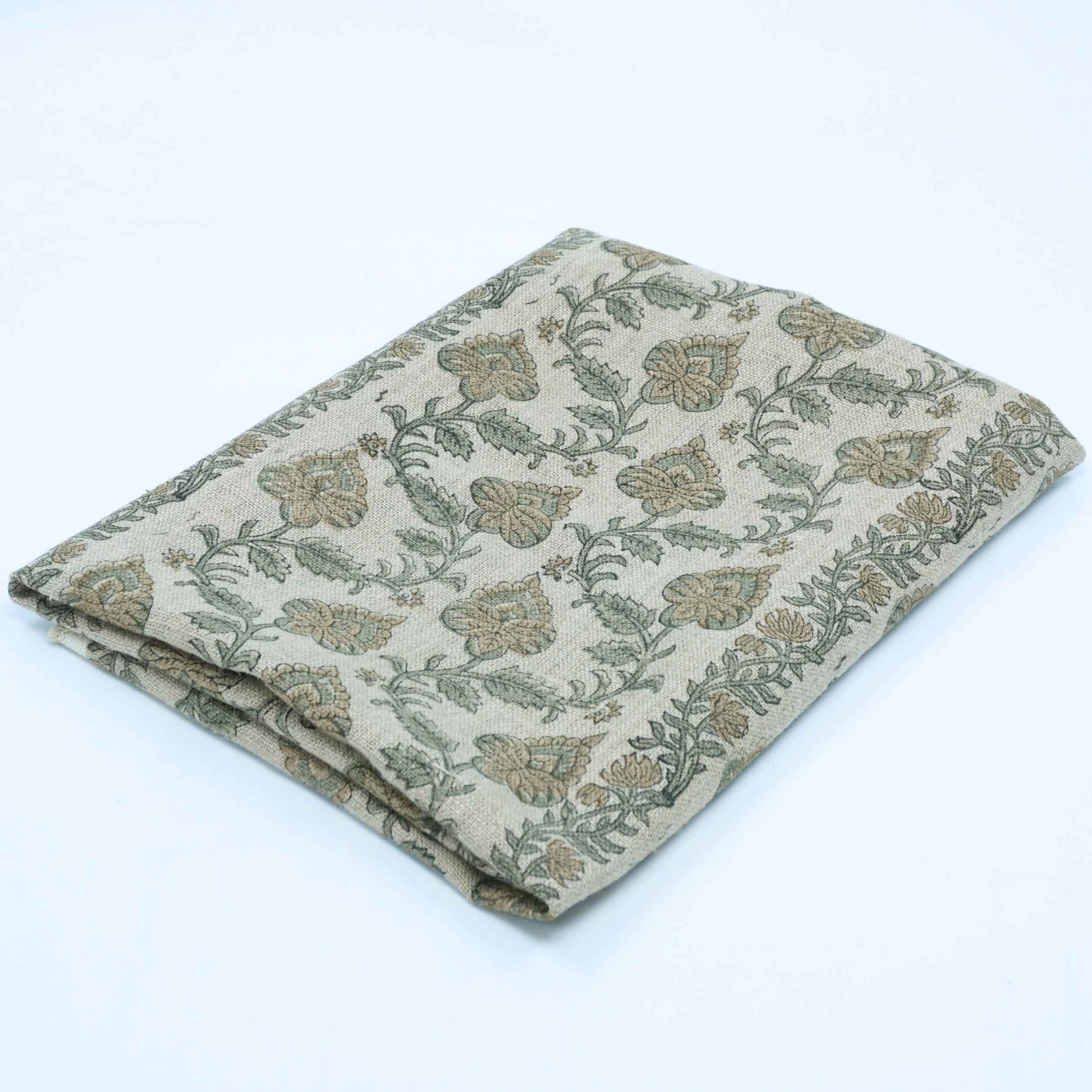 Hand Printed Grey Floral Pure Linen Curtain Fabric | Madhubala