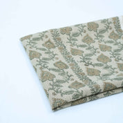 Hand Printed Grey Floral Pure Linen Curtain Fabric | Madhubala