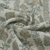 Hand Printed Grey Floral Pure Linen Curtain Fabric | Madhubala