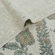 Hand Printed Grey Floral Pure Linen Curtain Fabric | Madhubala