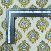 Indian Printed Yellow Blue Floral Pure Linen Throw Fabric - Uday