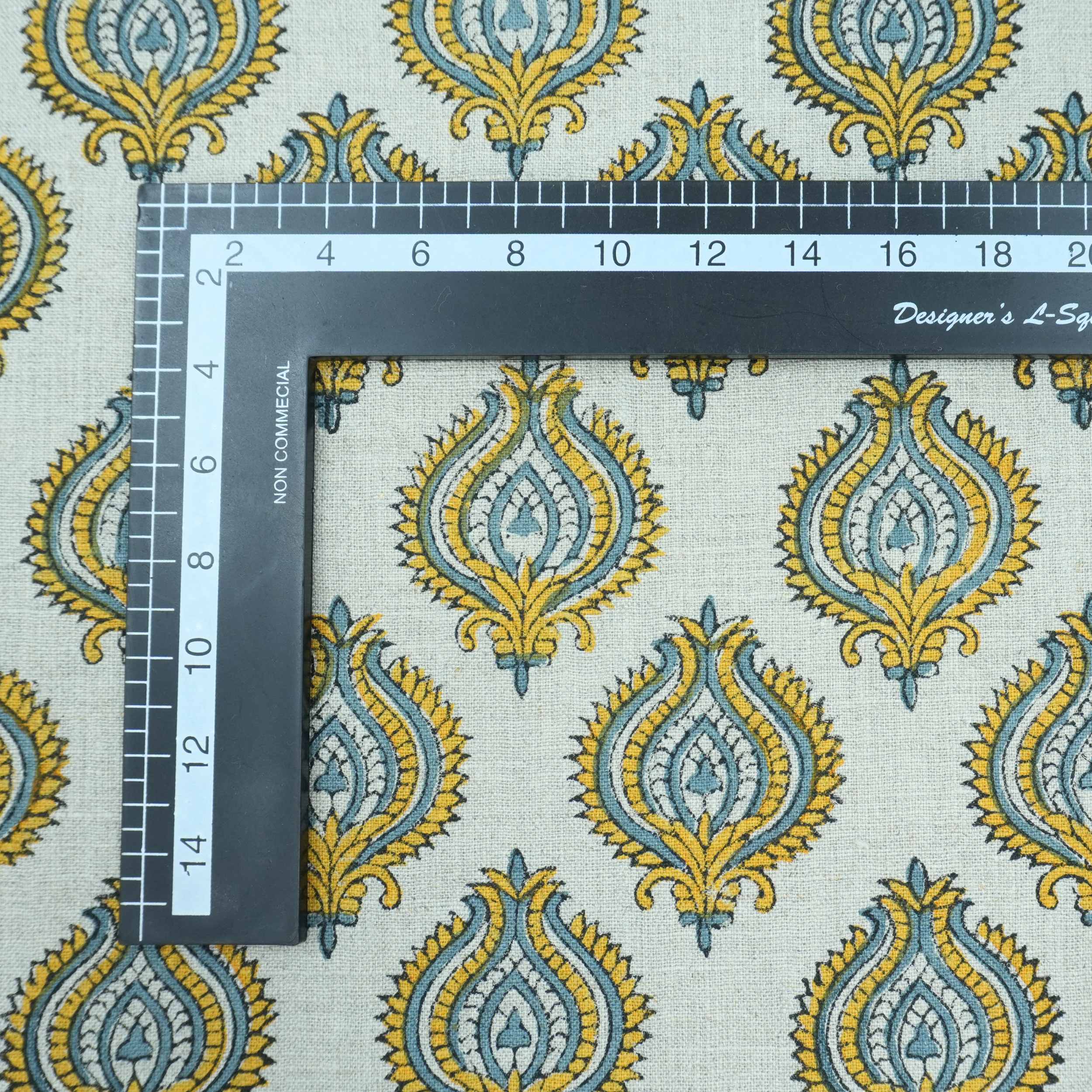 Indian Printed Yellow Blue Floral Pure Linen Throw Fabric - Uday