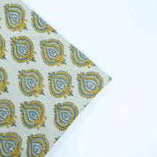Indian Printed Yellow Blue Floral Pure Linen Throw Fabric - Uday