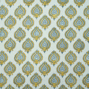 Indian Printed Yellow Blue Floral Pure Linen Throw Fabric - Uday