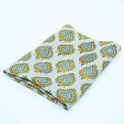 Indian Printed Yellow Blue Floral Pure Linen Throw Fabric - Uday