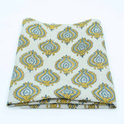 Indian Printed Yellow Blue Floral Pure Linen Throw Fabric - Uday