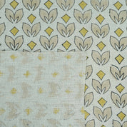Handmade Yellow & Beige Floral Pure Linen Fabric - Titlee
