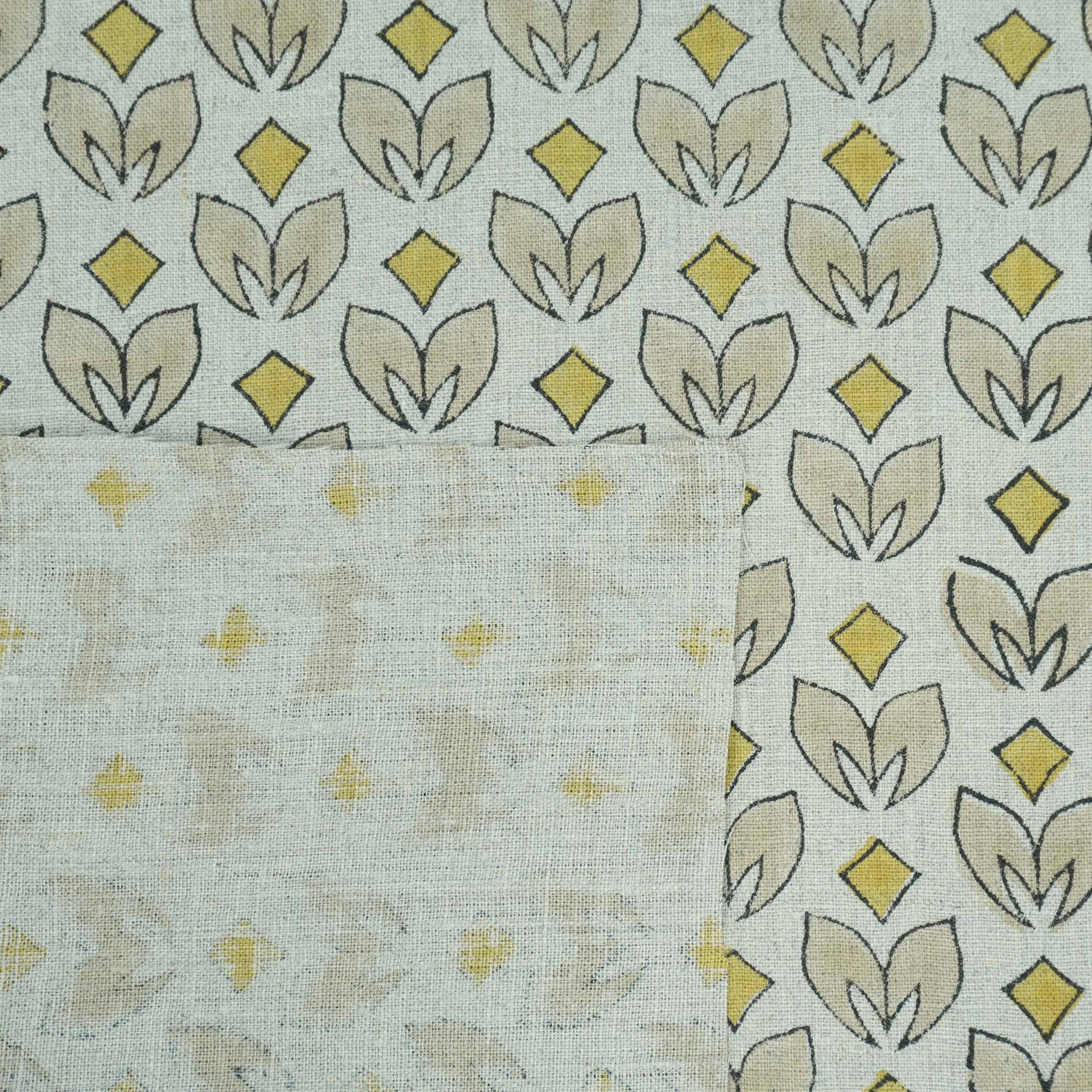 Handmade Yellow & Beige Floral Pure Linen Fabric - Titlee