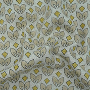 Handmade Yellow & Beige Floral Pure Linen Fabric - Titlee