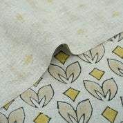 Handmade Yellow & Beige Floral Pure Linen Fabric - Titlee