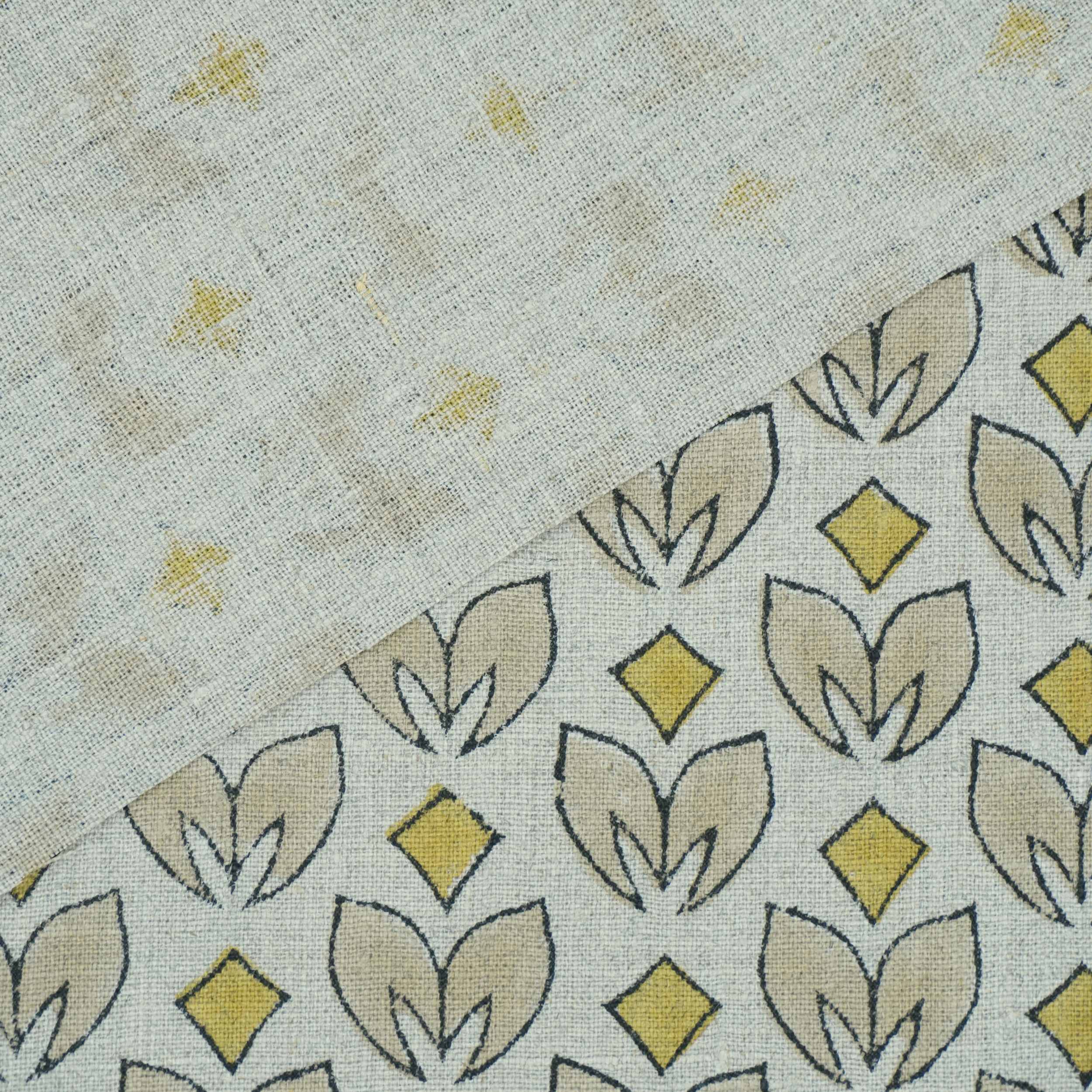 Handmade Yellow & Beige Floral Pure Linen Fabric - Titlee