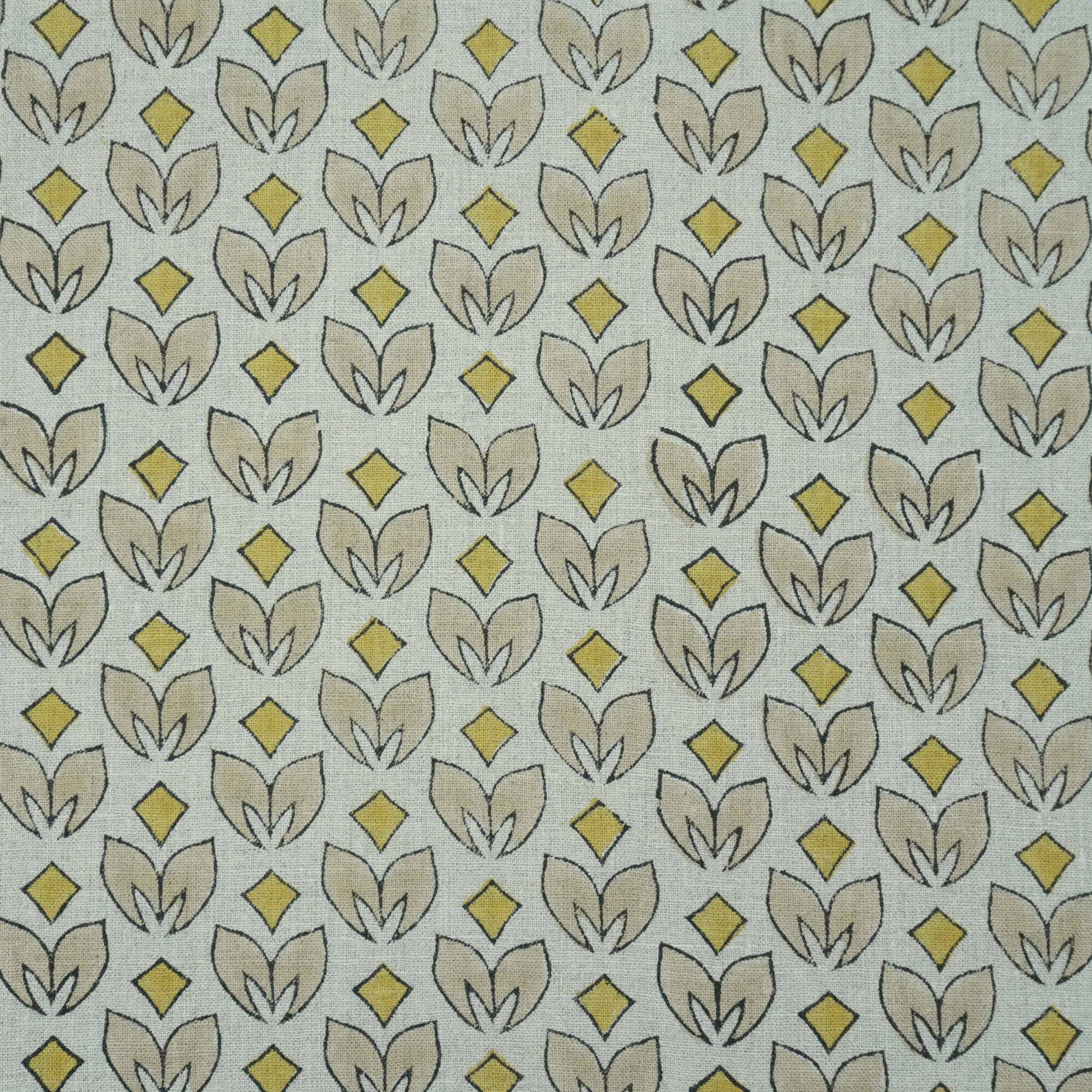 Handmade Yellow & Beige Floral Pure Linen Fabric - Titlee