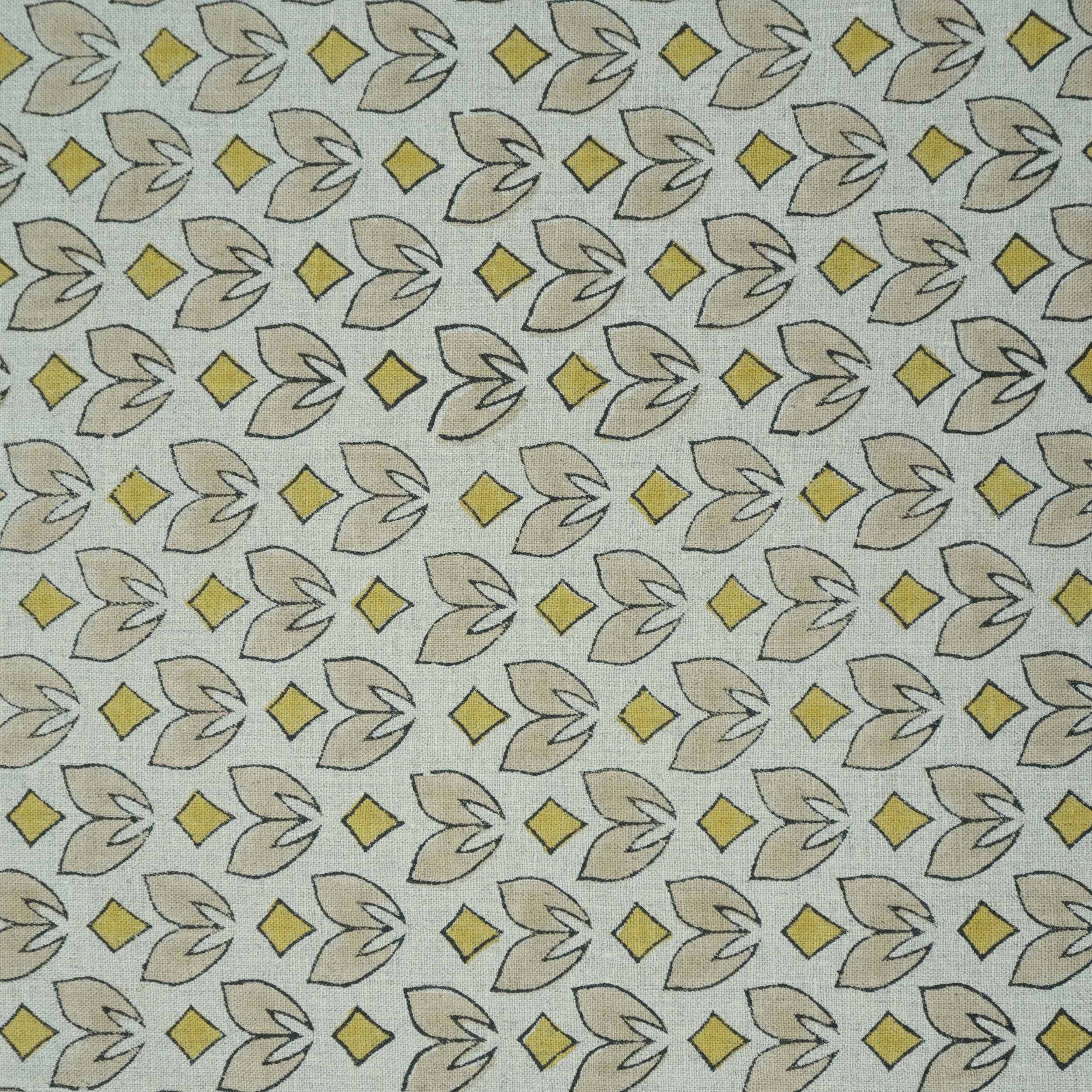 Handmade Yellow & Beige Floral Pure Linen Fabric - Titlee