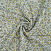 Handmade Yellow & Beige Floral Pure Linen Fabric - Titlee