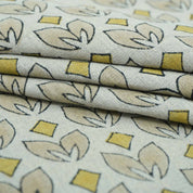 Handmade Yellow & Beige Floral Pure Linen Fabric - Titlee