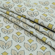 Handmade Yellow & Beige Floral Pure Linen Fabric - Titlee