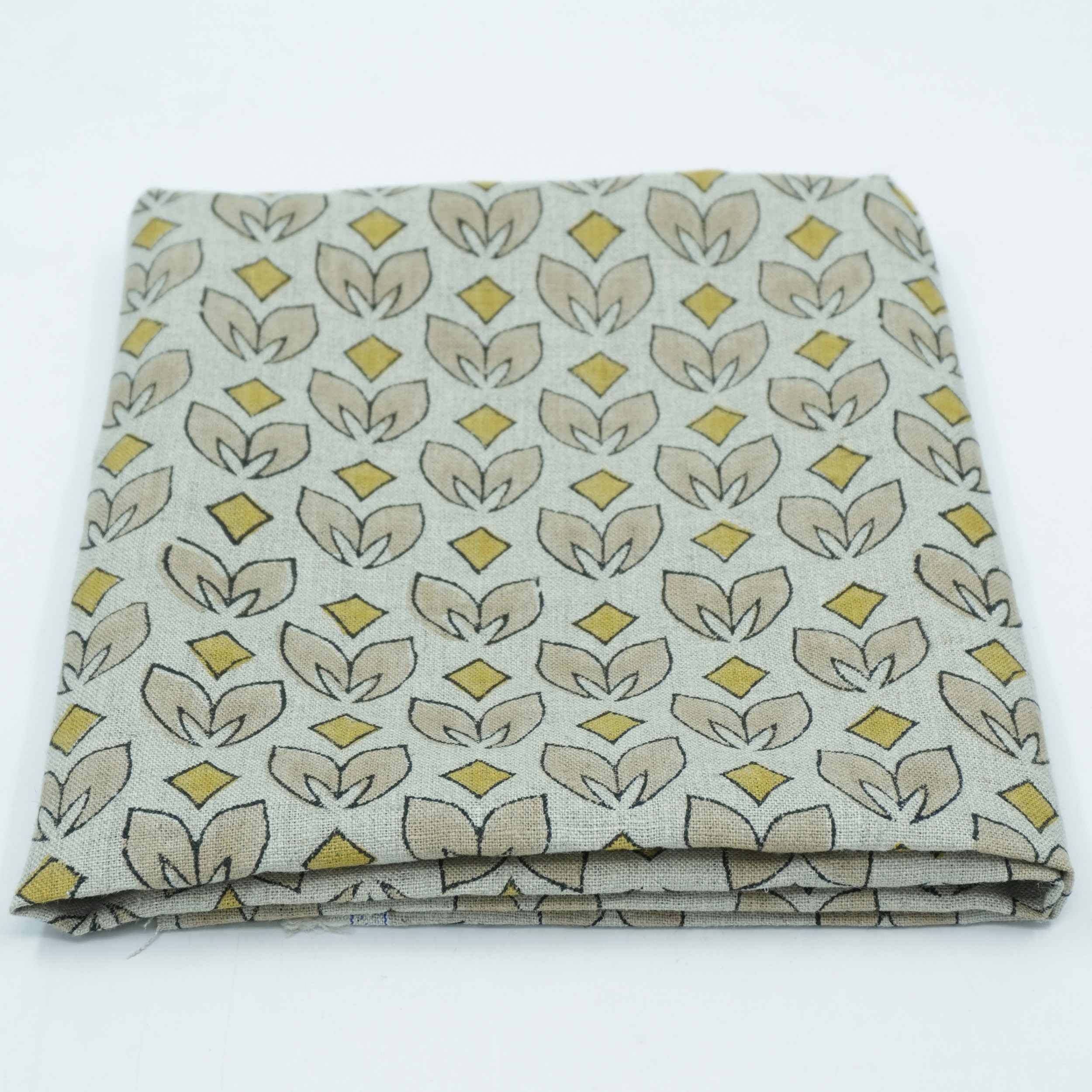Handmade Yellow & Beige Floral Pure Linen Fabric - Titlee