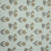Hand Block Print Kirti Mustard Gray Floral Pure Linen Fabric