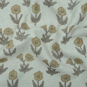 Hand Block Print Kirti Mustard Gray Floral Pure Linen Fabric