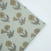Hand Block Print Kirti Mustard Gray Floral Pure Linen Fabric
