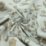 Hand Block Print Kirti Mustard Gray Floral Pure Linen Fabric