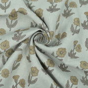 Hand Block Print Kirti Mustard Gray Floral Pure Linen Fabric