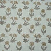 Hand Block Print Kirti Mustard Gray Floral Pure Linen Fabric