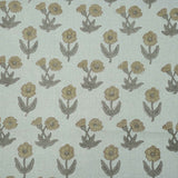 Block Print Gray Floral Pure Linen Boho Fabric - Kirti