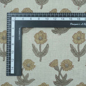 Hand Block Print Kirti Mustard Gray Floral Pure Linen Fabric
