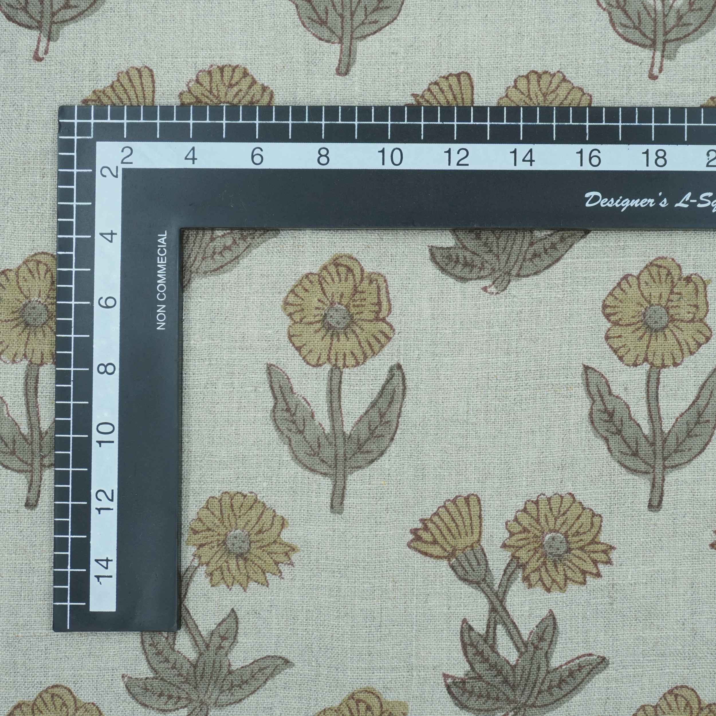 Hand Block Print Kirti Mustard Gray Floral Pure Linen Fabric