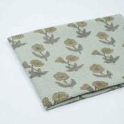 Hand Block Print Kirti Mustard Gray Floral Pure Linen Fabric