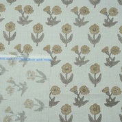 Hand Block Print Kirti Mustard Gray Floral Pure Linen Fabric